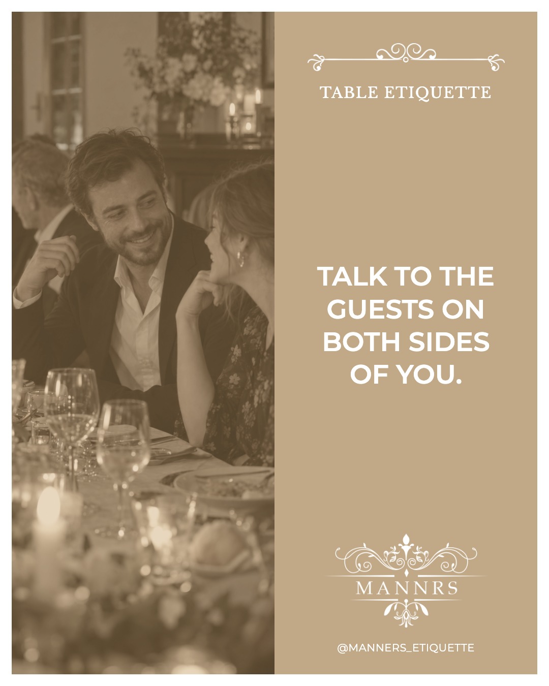 Instagram post from the Table Etiquette series: Talk to the guests on both sides of you.